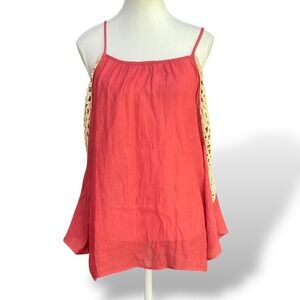 Umgee Crochet Boho Hippie Peasant Festival Casual Summer Blouse Coral Red Size S
